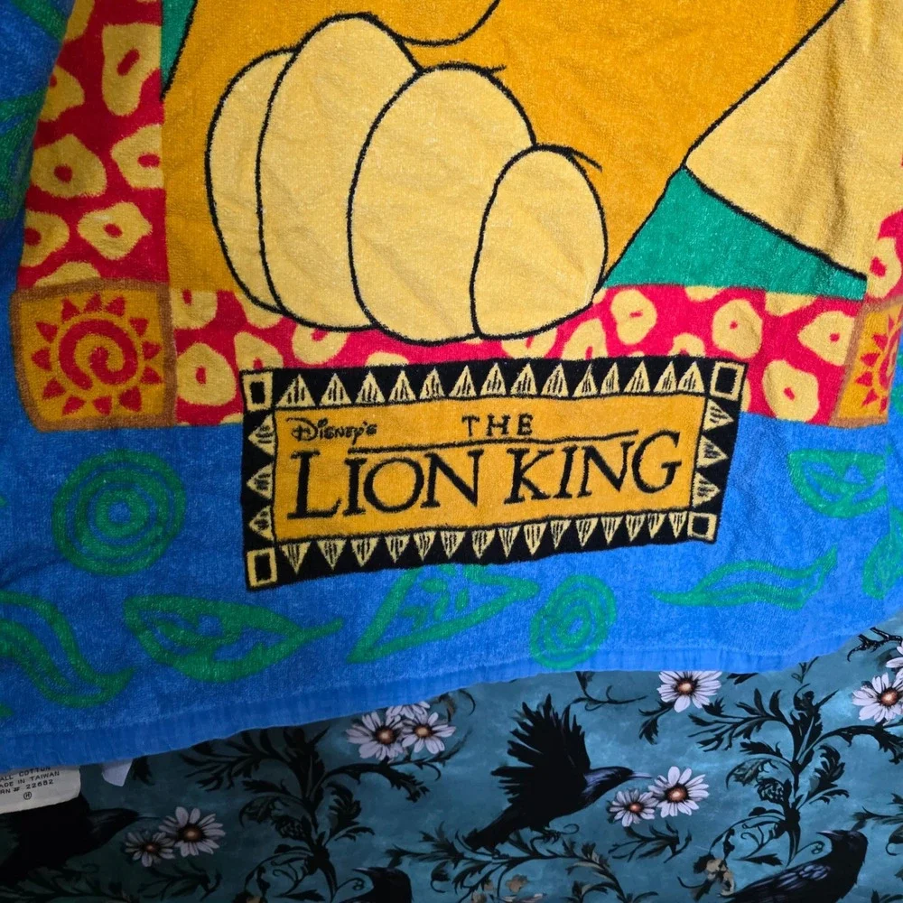 Disney Lion King Beach Towel Simba Vintage 90s Franco Cotton‎ Graphic Blue 57x29